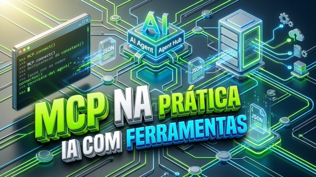 Ilustração de agente de IA conectado a ferramentas externas para artigo sobre MCP na prática